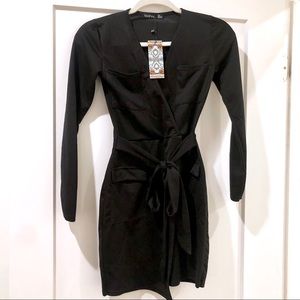 Boohoo Petite Black Utility Faux Wrap Dress Size 4
